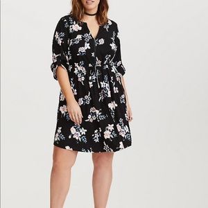 Black Floral Zip Challis Dress